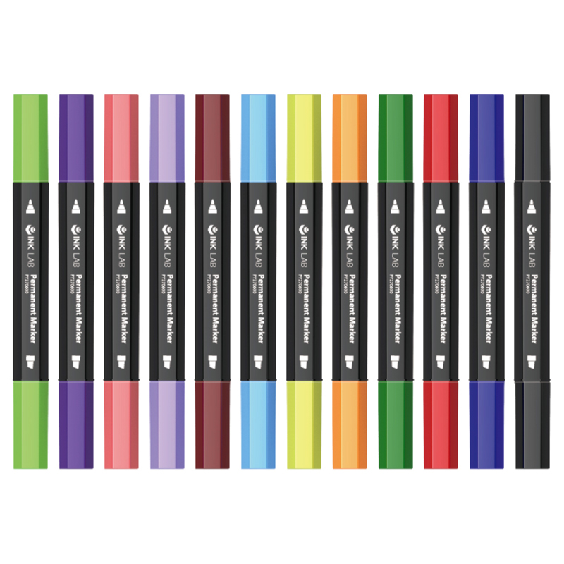 12 Colors Art Markers Set, with Chisel Tip and Fine Tip, Hexagonal Barrel